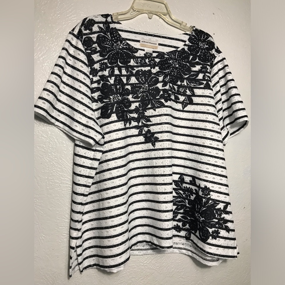 Alfred Dunner Stretch Stripped Rhinestone Blouse 3X